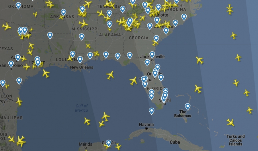 Flightradar orkaan Irma piirkonnast.